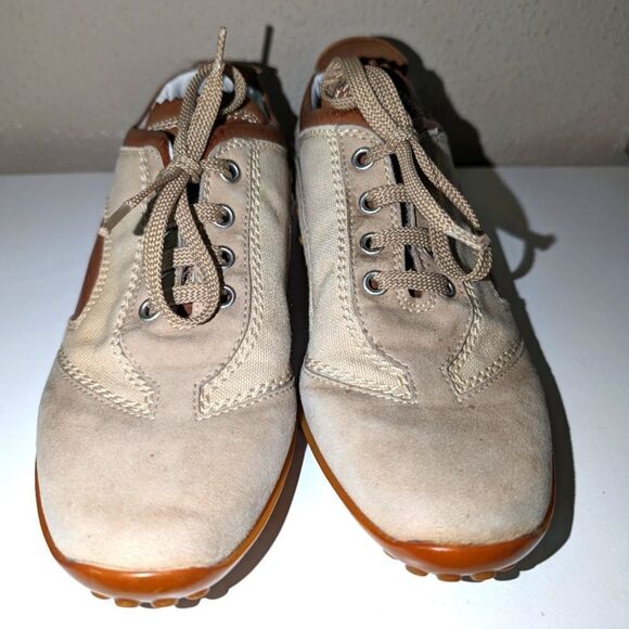 TOD'S Beige Suede Brown Leather Womens Athletic Lace Up Comfort - Picture 3 of 8